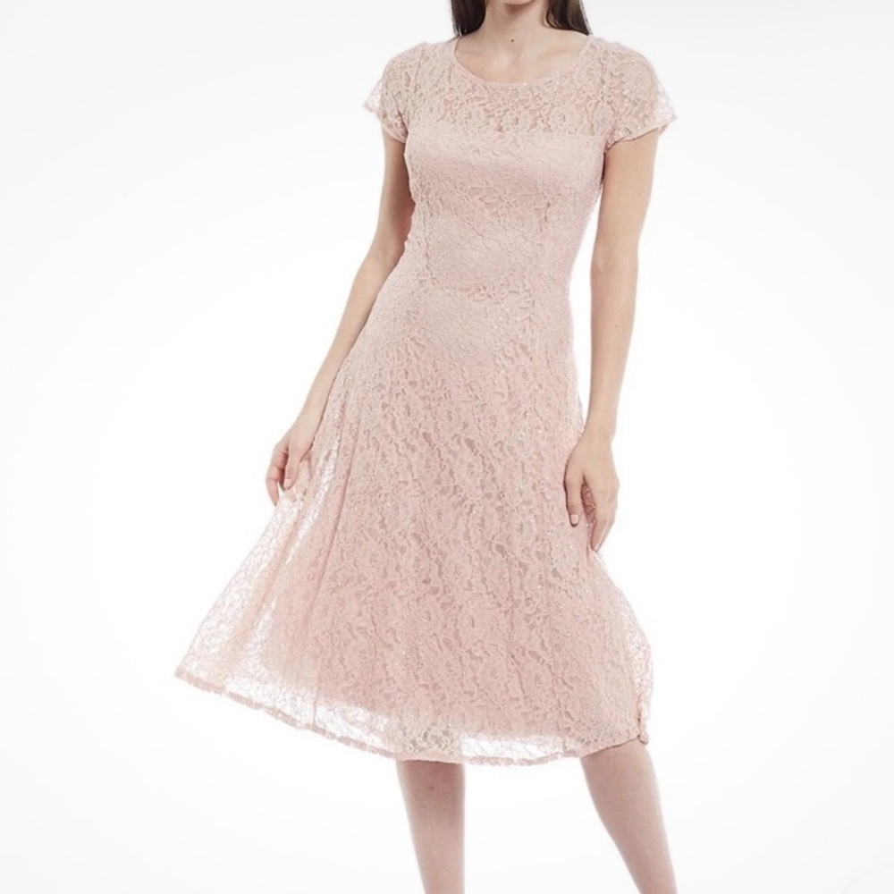 Elegant Ignite Evenings Blush Lace Midi Dress - Women Sz 18 NWT